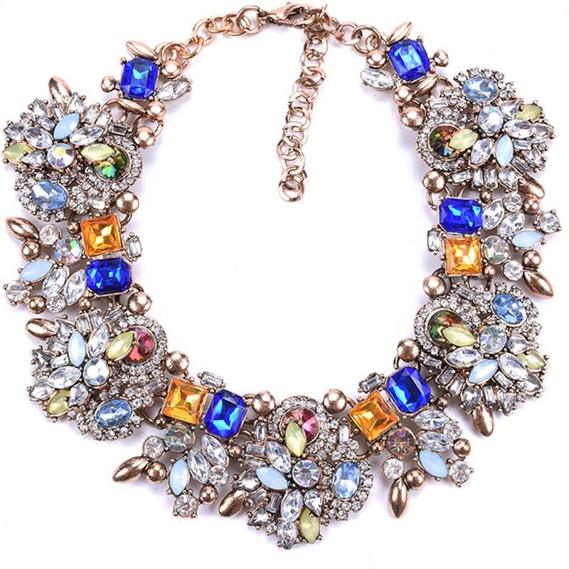 Zthread Bib Statement Necklace Colorful Glass Crystal Collar Choker Necklace for Women Fashion Accessories - Image 1